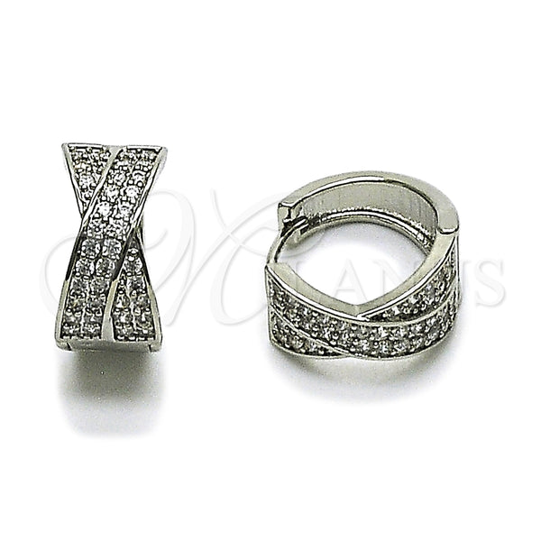 Rhodium Gold Filled Huggie Hoop, Twist Design, with White Cubic Zirconia, Polished, Rhodium Finish, 02.266.0079.1.18