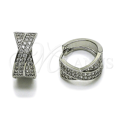 Rhodium Gold Filled Huggie Hoop, Twist Design, with White Cubic Zirconia, Polished, Rhodium Finish, 02.266.0079.1.18