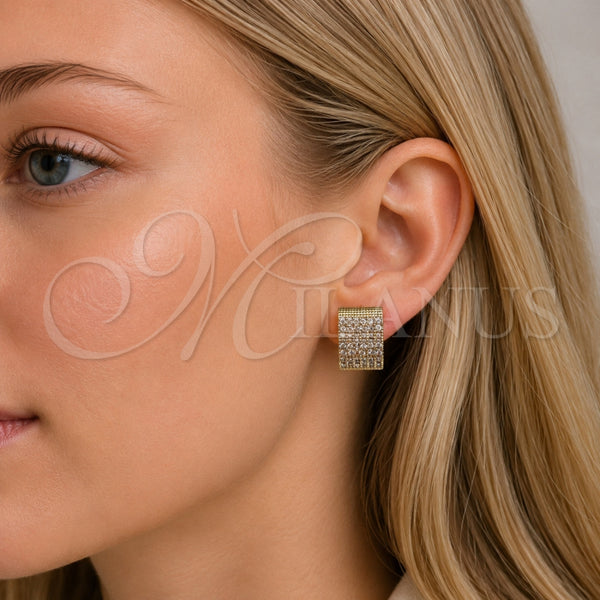 Gold Filled Hoop Earrings — Huggie Hoop Heart Design with White Micro Pave — alternate product view — SKU 165552 | Oro Laminado aretes de aro — Huggie Hoop corazón diseño with blanco Micro Pave — SKU 165552