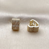 Oro Laminado Huggie Hoop, Gold Filled Style Heart Design, with White Micro Pave, Polished, Golden Finish, 02.266.0088.14