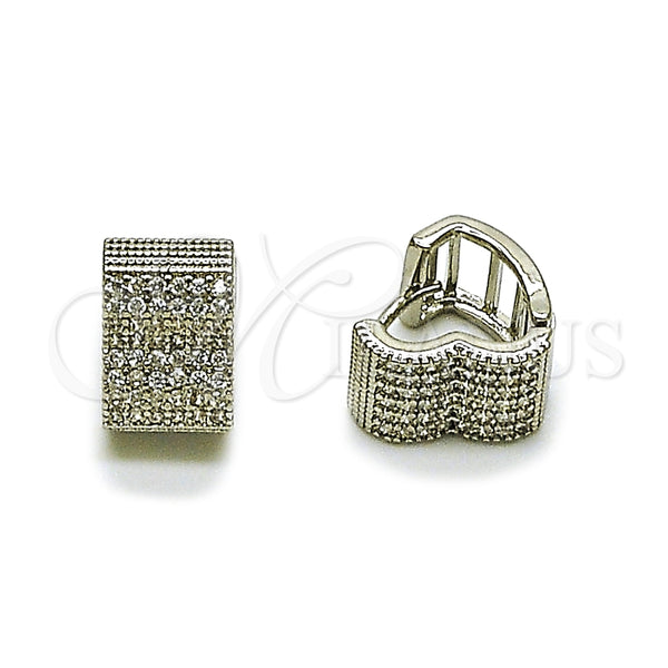 White Gold Filled Hoop Earrings — Huggie Hoop Heart Design with White Micro Pave — main product view — SKU 165553 | Oro Laminado Blanco aretes de aro — Huggie Hoop corazón diseño with blanco Micro Pave — SKU 165553