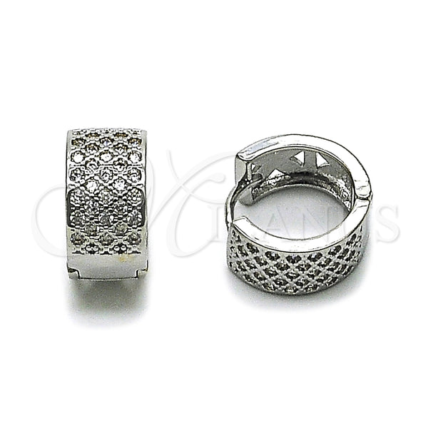 White Gold Filled Hoop Earrings — Huggie Hoop with White Cubic Zirconia Polished 02. — main product view — SKU 165554 | Oro Laminado Blanco aretes de aro — Huggie Hoop with blanco Cubic Zirconia pulido 02. — SKU 165554