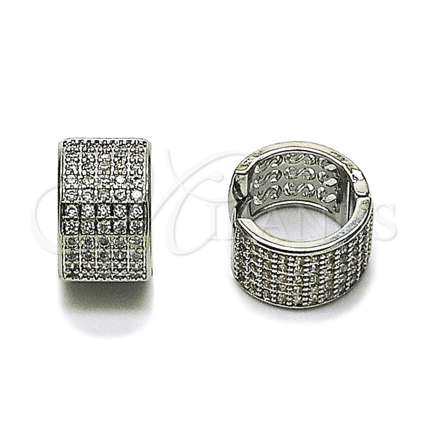 White Gold Filled Hoop Earrings — Huggie Hoop with White Cubic Zirconia Polished 02. — main product view — SKU 165555 | Oro Laminado Blanco aretes de aro — Huggie Hoop with blanco Cubic Zirconia pulido 02. — SKU 165555