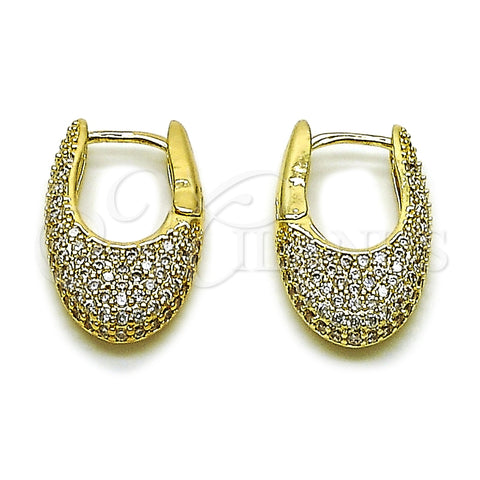 Oro Laminado Huggie Hoop, Gold Filled Style with White Cubic Zirconia, Polished, Golden Finish, 02.266.0090.15