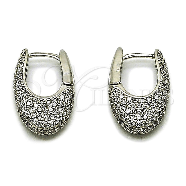 White Gold Filled Hoop Earrings — Huggie Hoop with White Cubic Zirconia Polished 02. — main product view — SKU 165559 | Oro Laminado Blanco aretes de aro — Huggie Hoop with blanco Cubic Zirconia pulido 02. — SKU 165559