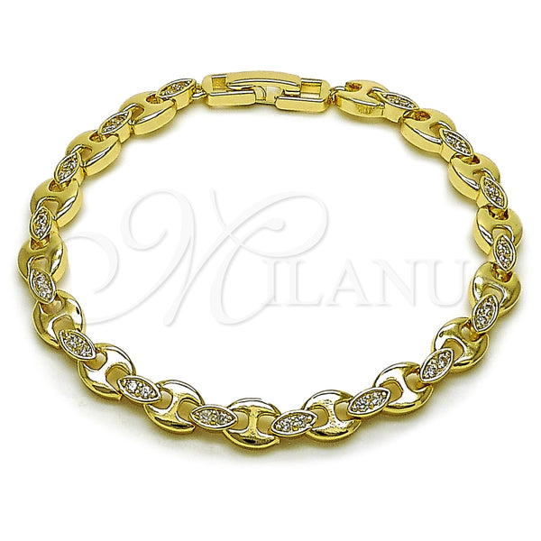 Oro Laminado Tennis Bracelet, Gold Filled Style Puff Mariner Design, with White Cubic Zirconia, Polished, Golden Finish, 03.266.0075.07 (Thickness, 8 Inches Length)