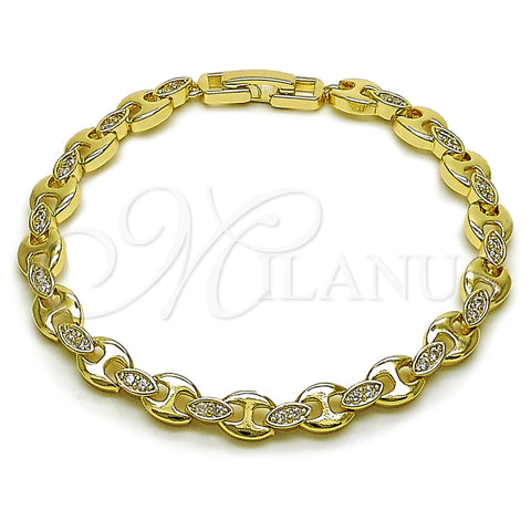 Oro Laminado Tennis Bracelet, Gold Filled Style Puff Mariner Design, with White Cubic Zirconia, Polished, Golden Finish, 03.266.0075.07 (Thickness, 8 Inches Length)