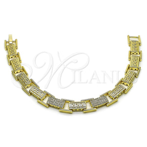 Gold Filled Bracelet — Tennis Bracelet Greek Key Design with White Cubic — main product view — SKU 165562 | Oro Laminado brazalete — Tennis Bracelet Greek Key diseño with blanco Cubic — SKU 165562
