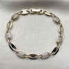 Oro Laminado Tennis Bracelet, Gold Filled Style Puff Mariner Design, with White Cubic Zirconia, Polished, Golden Finish, 03.266.0077.07 (Thickness, 8 Inches Length)