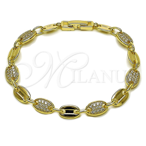 Oro Laminado Tennis Bracelet, Gold Filled Style Puff Mariner Design, with White Cubic Zirconia, Polished, Golden Finish, 03.266.0077.07 (Thickness, 8 Inches Length)