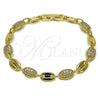 Oro Laminado Tennis Bracelet, Gold Filled Style Puff Mariner Design, with White Cubic Zirconia, Polished, Golden Finish, 03.266.0077.07 (Thickness, 8 Inches Length)