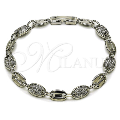 Rhodium Gold Filled Tennis Bracelet, Puff Mariner Design, with White Cubic Zirconia, Polished, Rhodium Finish for wholesale, main product view