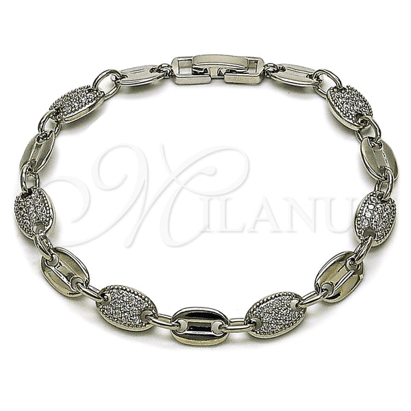 Rhodium Gold Filled Tennis Bracelet, Puff Mariner Design, with White Cubic Zirconia, Polished, Rhodium Finish, 03.266.0077.1.07 (Thickness, 8 Inches Length)