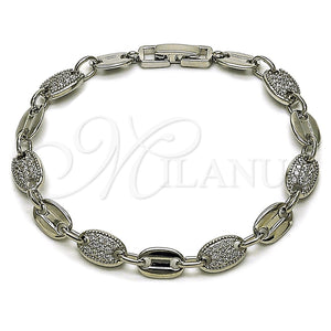 Rhodium Gold Filled Tennis Bracelet, Puff Mariner Design, with White Cubic Zirconia, Polished, Rhodium Finish, 03.266.0077.1.07 (Thickness, 8 Inches Length)