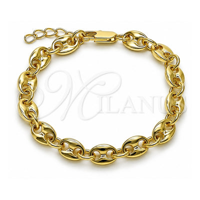 Oro Laminado Fancy Bracelet, Gold Filled Style Puff Mariner Design, Polished, Golden Finish, 04.213.0375.07 (07 MM Thickness, 7 Inches Length)
