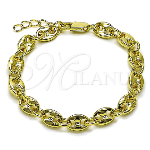 Oro Laminado Fancy Bracelet, Gold Filled Style Puff Mariner Design, Polished, Golden Finish, 04.213.0375.07 (07 MM Thickness, 7 Inches Length)
