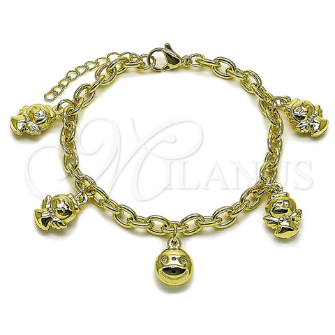 Oro Laminado Charm Bracelet, Gold Filled Style Angel and Smile Design, Polished, Golden Finish, 03.213.0441.07 (05 MM Thickness, 7 Inches Length)