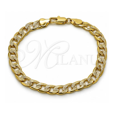 Oro Laminado Basic Bracelet, Gold Filled Style Curb Design, Diamond Cutting Finish, Golden Finish, 04.213.0379.08 (Thickness, 8 Inches Length)