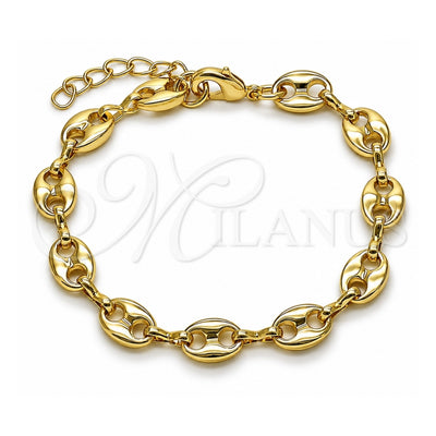 Oro Laminado Fancy Bracelet, Gold Filled Style Puff Mariner Design, Polished, Golden Finish, 04.213.0383.07 (07 MM Thickness, 7 Inches Length)