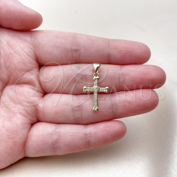 Gold Filled Pendant — Religious Pendant Cross and Heart Design with White — alternate product view — SKU 165579 | Oro Laminado dije — Religious Pendant cruz and corazón diseño with blanco — SKU 165579