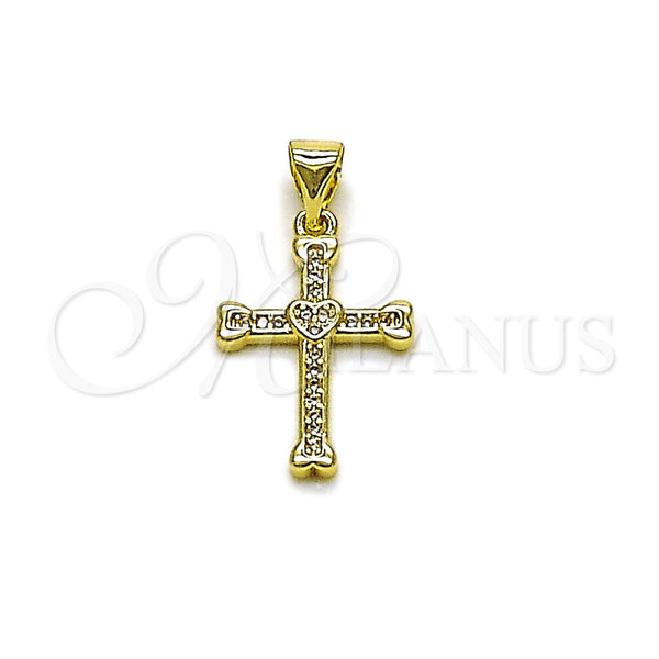 Gold Filled Pendant — Religious Pendant Cross and Heart Design with White — main product view — SKU 165579 | Oro Laminado dije — Religious Pendant cruz and corazón diseño with blanco — SKU 165579