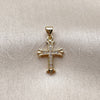 Oro Laminado Religious Pendant, Gold Filled Style Cross Design, with White Micro Pave, Polished, Golden Finish, 05.213.0209