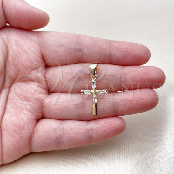 Gold Filled Pendant — Religious Pendant Cross and Baguette Design with White — alternate product view — SKU 165581 | Oro Laminado dije — Religious Pendant cruz and Baguette diseño with blanco — SKU 165581