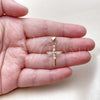 Oro Laminado Religious Pendant, Gold Filled Style Cross and Baguette Design, with White Cubic Zirconia, Polished, Golden Finish, 05.213.0210