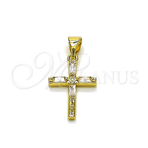 Gold Filled Pendant — Religious Pendant Cross and Baguette Design with White — main product view — SKU 165581 | Oro Laminado dije — Religious Pendant cruz and Baguette diseño with blanco — SKU 165581