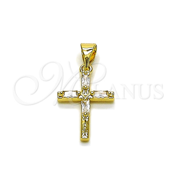 Gold Filled Pendant — Religious Pendant Cross and Baguette Design with White — main product view — SKU 165581 | Oro Laminado dije — Religious Pendant cruz and Baguette diseño with blanco — SKU 165581