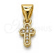 Dije Religioso 05.213.0211 Oro Laminado, Diseño de Cruz, con Micro Pave Blanca, Pulido, Tono Dorado