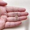 Oro Laminado Religious Pendant, Gold Filled Style Cross Design, with White Micro Pave, Polished, Golden Finish, 05.213.0214