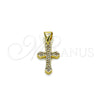 Oro Laminado Religious Pendant, Gold Filled Style Cross Design, with White Micro Pave, Polished, Golden Finish, 05.213.0214