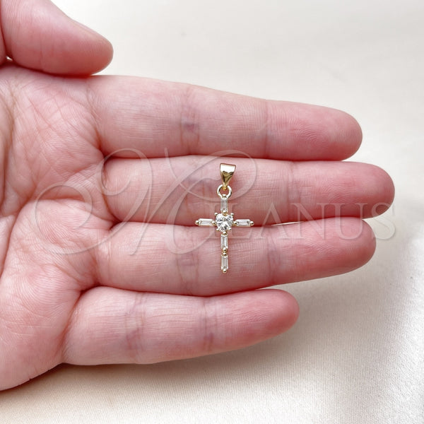Gold Filled Pendant — Religious Pendant Cross and Baguette Design with White — alternate product view — SKU 165586 | Oro Laminado dije — Religious Pendant cruz and Baguette diseño with blanco — SKU 165586