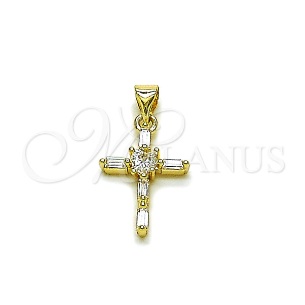 Gold Filled Pendant — Religious Pendant Cross and Baguette Design with White — main product view — SKU 165586 | Oro Laminado dije — Religious Pendant cruz and Baguette diseño with blanco — SKU 165586