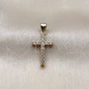 Oro Laminado Religious Pendant, Gold Filled Style Cross Design, with White Cubic Zirconia, Polished, Golden Finish, 05.213.0216