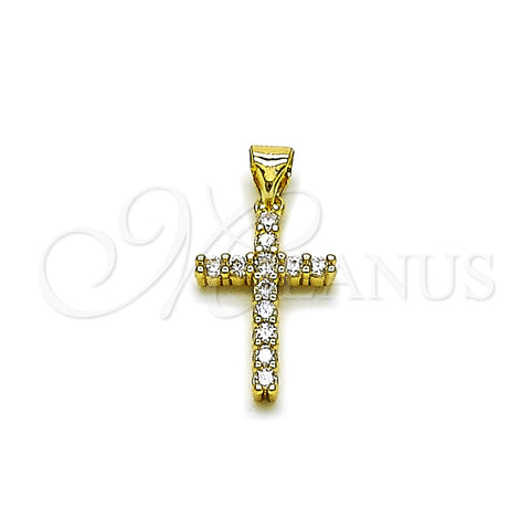 Oro Laminado Religious Pendant, Gold Filled Style Cross Design, with White Cubic Zirconia, Polished, Golden Finish, 05.213.0216