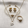 Oro Laminado Earring and Pendant Children Set, Gold Filled Style Heart Design, with White Micro Pave, Polished, Golden Finish, 10.466.0001