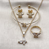 Oro Laminado Earring and Pendant Children Set, Gold Filled Style Butterfly Design, with White Cubic Zirconia, Polished, Golden Finish, 10.466.0003