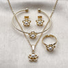 Oro Laminado Earring and Pendant Children Set, Gold Filled Style Flower Design, with Ivory Pearl, Polished, Golden Finish, 10.466.0004