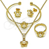 Oro Laminado Earring and Pendant Children Set, Gold Filled Style Flower Design, with Ivory Pearl, Polished, Golden Finish, 10.466.0004