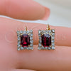 Oro Laminado Leverback Earring, Gold Filled Style with White Crystal and Garnet Cubic Zirconia, Polished, Golden Finish, 5.125.020.8