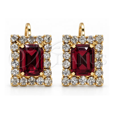 Oro Laminado Leverback Earring, Gold Filled Style with White Crystal and Garnet Cubic Zirconia, Polished, Golden Finish, 5.125.020.8