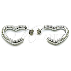 White Gold Filled Hoop Earrings — Medium Hoop Heart Design Polished 02. — main product view — SKU 165615 | Oro Laminado Blanco aretes de aro — Medium Hoop corazón diseño pulido 02. — SKU 165615