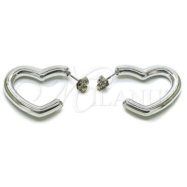 White Gold Filled Hoop Earrings — Medium Hoop Heart Design Polished 02. — main product view — SKU 165615 | Oro Laminado Blanco aretes de aro — Medium Hoop corazón diseño pulido 02. — SKU 165615