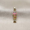 Oro Laminado Fancy Pendant, Gold Filled Style Fish Design, Pink Enamel Finish, Golden Finish, 05.459.0023