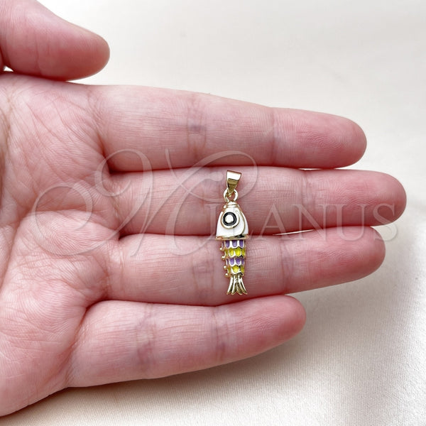 Gold Filled Pendant — Fancy Pendant Fish Design White Enamel 05. — alternate product view — SKU 165619 | Oro Laminado dije — elegante Pendant Fish diseño blanco Enamel 05. — SKU 165619