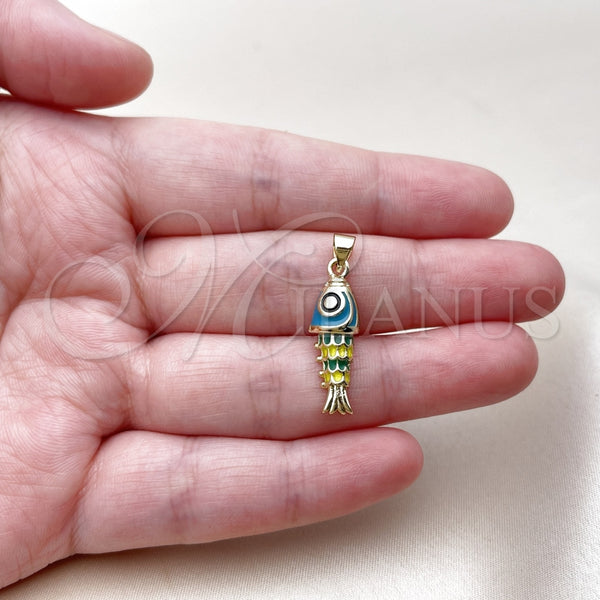 Gold Filled Pendant — Fancy Pendant Fish Design Turquoise Enamel 05. — alternate product view — SKU 165620 | Oro Laminado dije — elegante Pendant Fish diseño Turquoise Enamel 05. — SKU 165620
