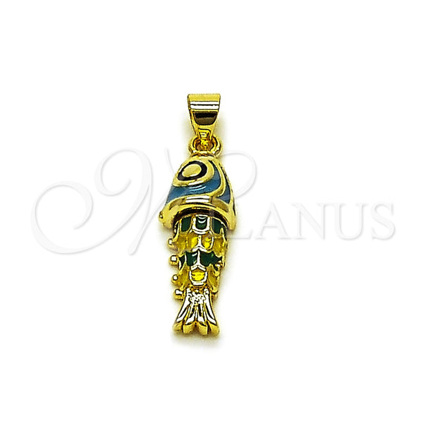 Gold Filled Pendant — Fancy Pendant Fish Design Turquoise Enamel 05. — main product view — SKU 165620 | Oro Laminado dije — elegante Pendant Fish diseño Turquoise Enamel 05. — SKU 165620