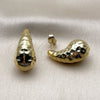 Stainless Steel Stud Earring, Teardrop Design, Polished, Golden Finish, 02.467.0023